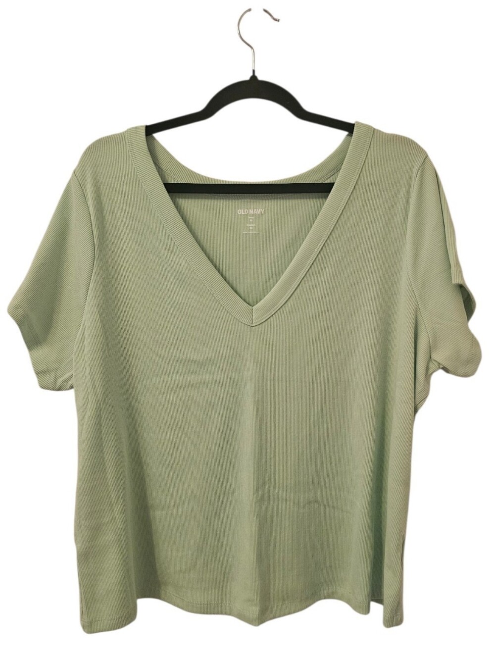 Green Old Navy Women's Snug V-Neck Ribbed Crop T-Shirt